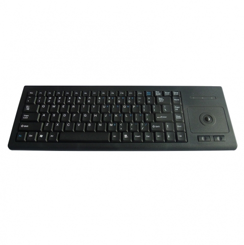 Industrial plastic desktop keyboard with integrated trackball mouse