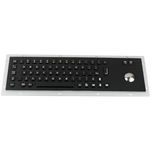 IP65 waterproof black electroplated stainless steel keyboard with integrated 38.0mm trackball mouse