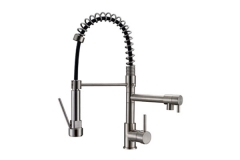 Kitchen Faucets Brush Brass Faucets for Kitchen Sink Single Lever Pull Out Spring Spout Mixers Tap Hot Cold Water