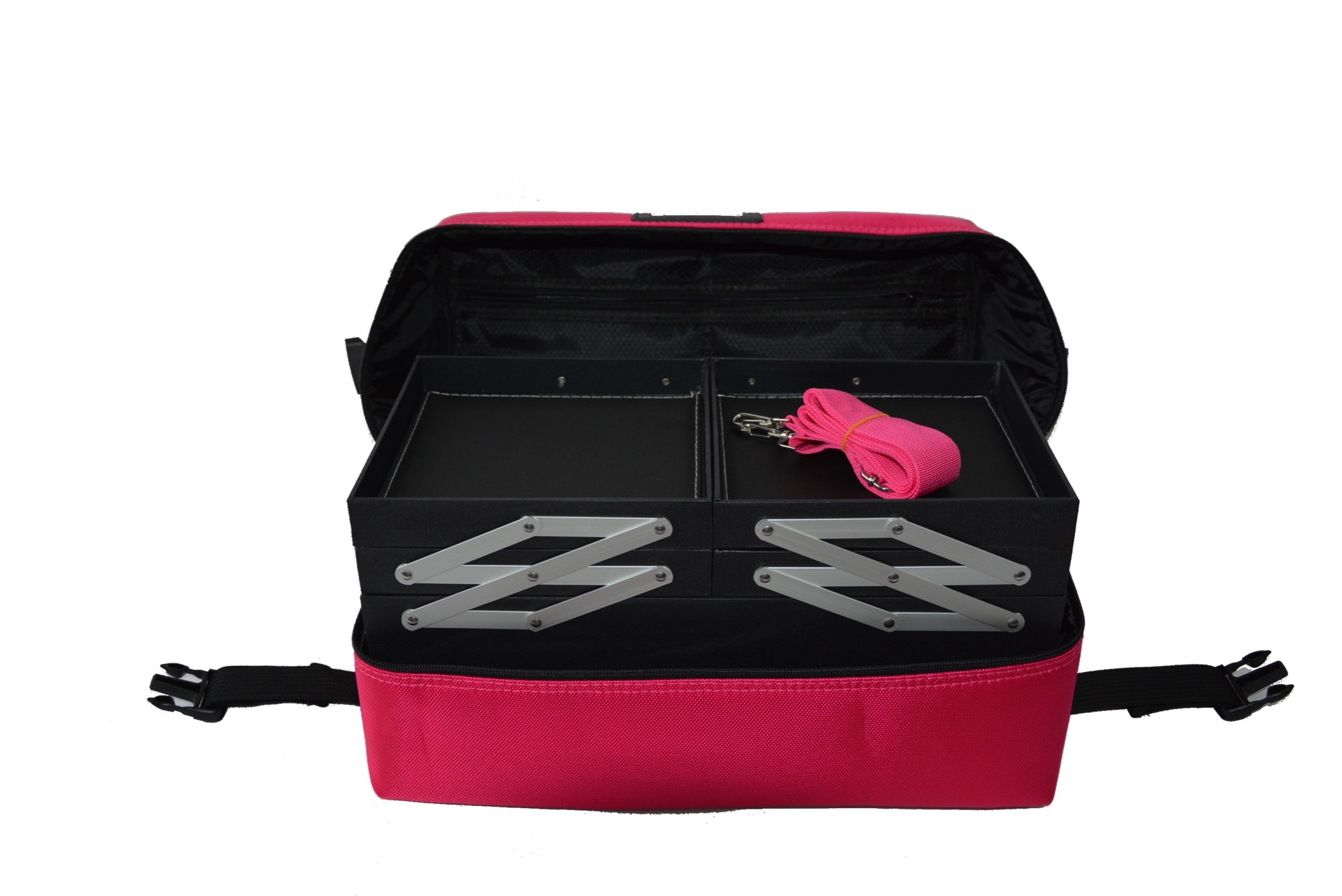 Red professional makeup case large oxford makeup bag with 4 trays.