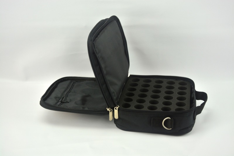 Black cosmetic storage bag with foam for 48 slot essential oil