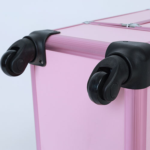 Pink rolling makeup train cosmetic nail trolley case