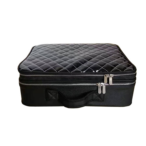 Buying PU cosmetic case with 3 layers large storage space makeup train case black