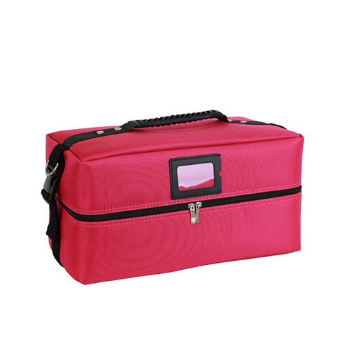 Red professional makeup case large oxford makeup bag with 4 trays.