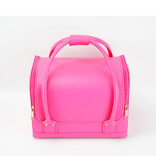 Soft lightweight makeup case pink cosmetic box beauty PU leather makeup bag with zippers