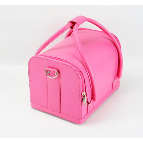 Soft lightweight makeup case pink cosmetic box beauty PU leather makeup bag with zippers