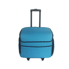 Quilted makeup trolley case blue makeup box with wheels