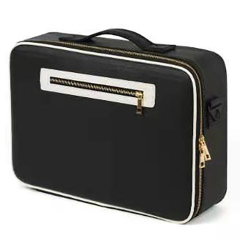 Black Pro Makeup Case With Gold Zippers Portable Leather Makeup Bag