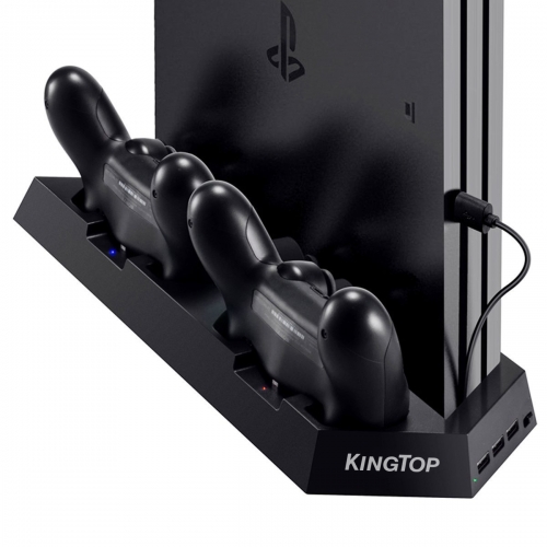 KINGTOP 冷却 新型 PS4 PRO 専用版コントローラー 充電スタンド コントローラー2台同時充電 PS4本体冷却ファン有 USBハブ3ポート SLIM併用可能 日本語説明書付き