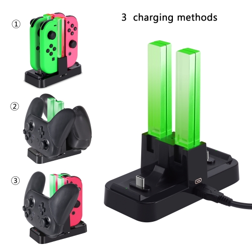 Nintendo Switch Charging Dock KINGTOP 6 in 1 Charger Docking Station with Individual LED Indicator and Type-C USB Cable for Joy-Con and Pro Controller