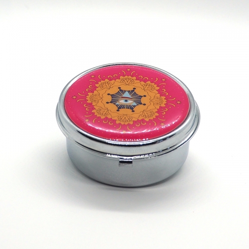 Mini portion snus box, Steel & Crystal Epoxy,Golden Flower and Mystic Eye