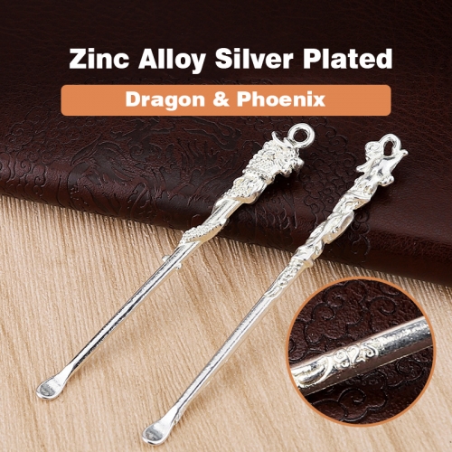 Zinc alloy silver plated Snuff Spoon, Dragon or Phoenix Modeling