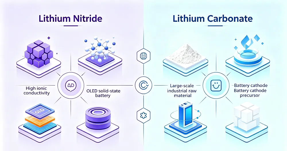 Lithium nitride and lithium carbonate compared visually.