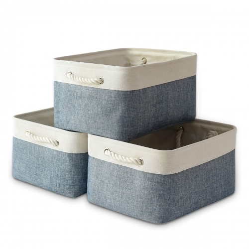 White Blue Storage Bin (3-pack, 15.7L*11.8W*8.3H)