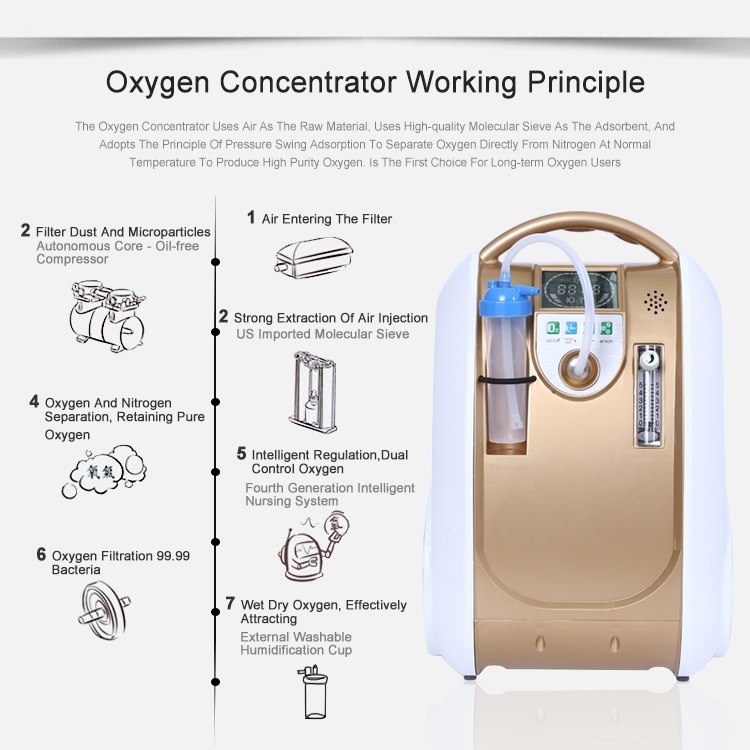 Máquina de oxígeno al aire libre Concentrador de oxígeno con batería de litio compacta y ligera