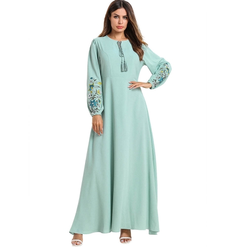 New plus size embroidered long sleeve maxi dress