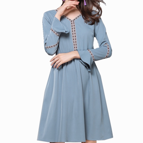 New autumn ruffle long sleeve v-neck women casual dress