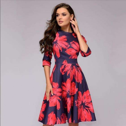 Ladies Vintage Print Flower Maxi Dress Summer Elegant Dress Women Casual Dresses