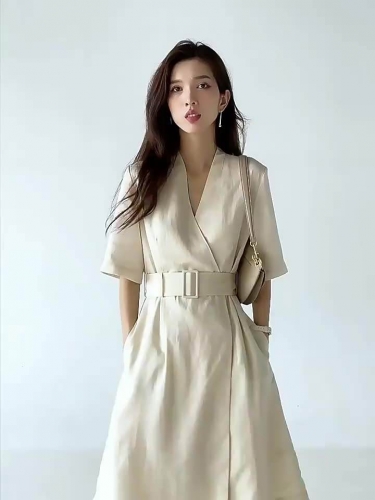 Women's Fashion Linen Silk Cardigan Temperament Dresses Casual Dresses OEM Service Woven Simple Style Spring Summer Adults Midi
