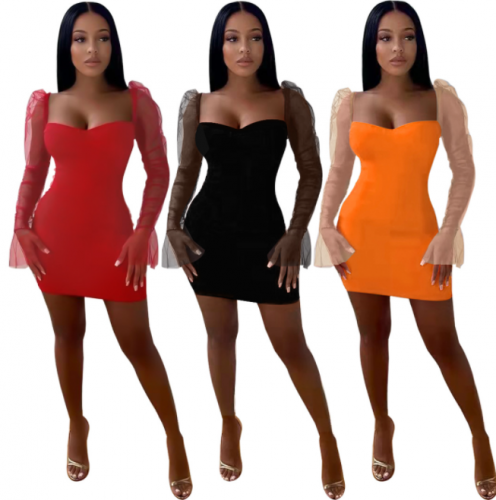 Factory Direct Sales Polyester Sexy Bodycon Mesh Short Dress Women Dress