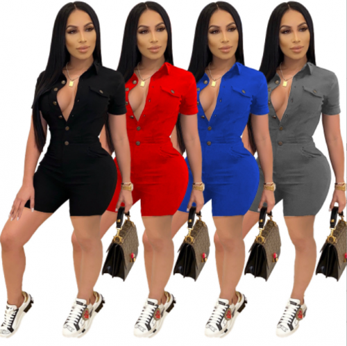 Women Fashion Biker Short Sets One Piece Rompers Women Jumpsuit