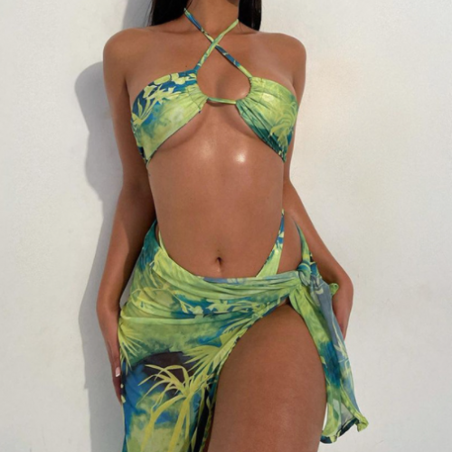 Low Price Very Nice 3 Piece Swimwear Set Bikini Solid Beach Swimsuit