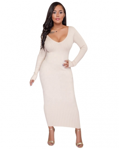 Women's V Neck Long Batwing Sleeve Wrap Midi Knit Sweater Dress Elegant Backless