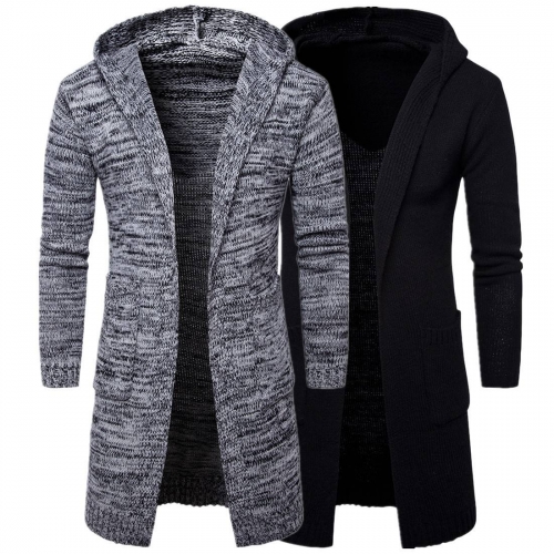 Men's Winter Hooded Sweater Casual Knitted Cardigan Coat Tops Slim Fit Men Sweaters with Hood Solid Color Knitwear