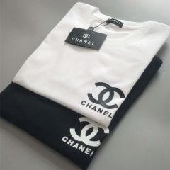 シャネル Tシャツ  黒白 カジュアル chanel テイシャツ コットン製 シンプル 男女兼用