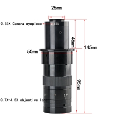 KOPPACE 22X-143X Industrial Microscope Lens 0.35X Eyepiece 0.7X-4.5X Zoom Objective 25mm C-Mount Continuous Zoom Lens