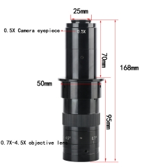 KOPPACE 32X-205X Industrial Monocular Microscope Lens 0.5X Eyepiece 0.7X-4.5X Zoom Objective 25mm C-Mount Continuous Zoom Lens