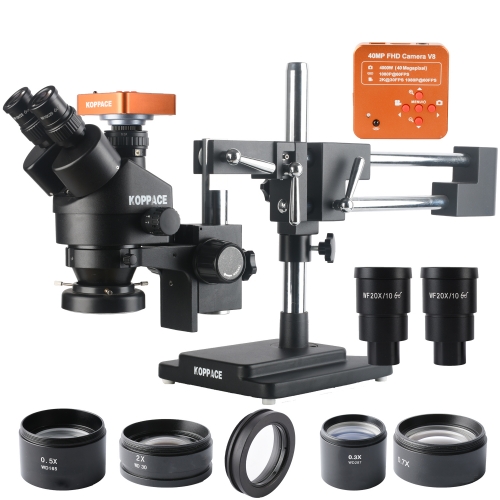 KOPPACE 2.1X-180X Trinocular Stereo Microscope Black 40 Million Pixels industrial Microscope Camera Mobile Phone Repair Microscope