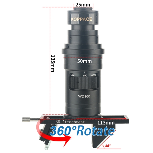 KOPPACE 19X-136X 3D Industrial Microscope Lens 360 ° Rotating 2D/3D Freely Switch