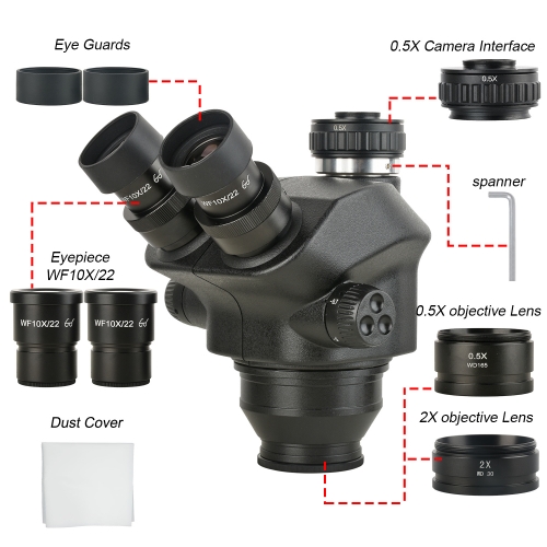 KOPPACE 3.5X-100X三目镜立体显微镜镜头 0.5X相机接口 包含0.5X和2X辅助物镜