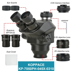 KOPPACE 3.5X-100X Triocular Stereo Microscope Lens 0.5X Camera Interface Contains 0.5X and 2X Auxiliary Objectives