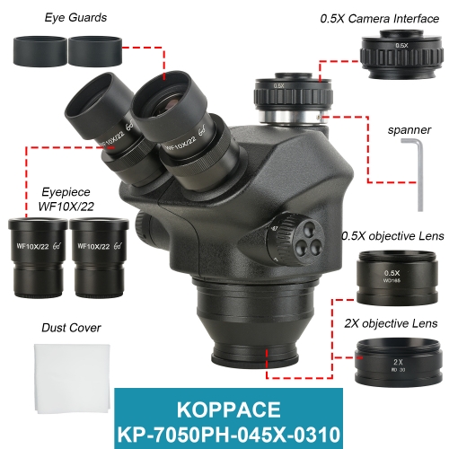 KOPPACE 3.5X-100X三目镜立体显微镜镜头 0.5X相机接口 包含0.5X和2X辅助物镜