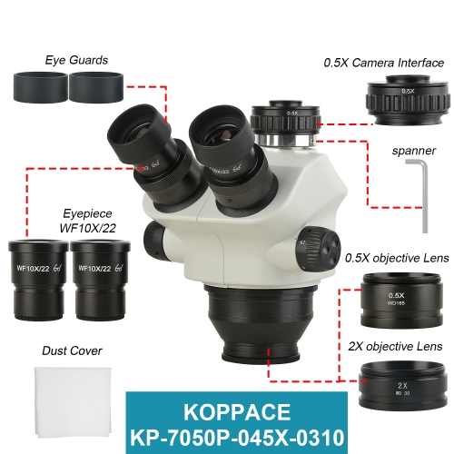 KOPPACE 3.5X-100X Triocular Stereo Microscope Lens Contains 0.5X and 2X Auxiliary Objectives