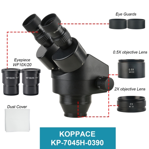 KOPPACE 3.5X-90X Black Binocular Stereo Microscope Lens Contains 0.5X and 2X Auxiliary Objectives