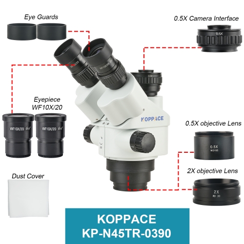 KOPPACE 3.5X-90X Triocular Stereo Microscope Lens Contains 0.5X and 2X Auxiliary Objectives 0.5X Triocular interface