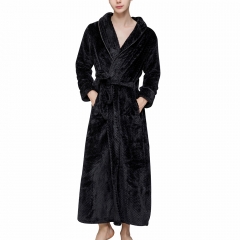 Men's Fleece Bathrobe Shawl Collar Warm Plush Long Spa Shower Robe Loungewear