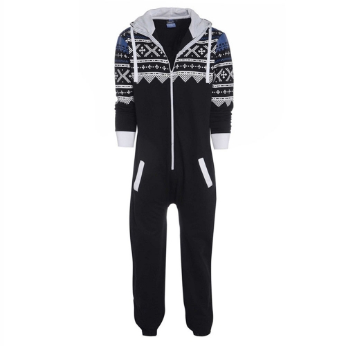 Men's Hooded Onesie Jumpsuit Warm Christmas Snow Non Footed Romper Playsuit Pajama