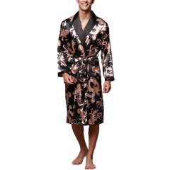 Men's Satin Kimono robe Silk Spa Bathrobe Luxurious Dragon Robe Pockets Loungewear