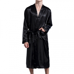 Men' Satin Kimono Robe Silk Classic Long Bathrobe Pockets Lighweight Loungewear