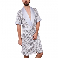 Men's Satin Kimono Robe Silky Short Sleeves Loungewear Spa Summer Pockets Bathrobe