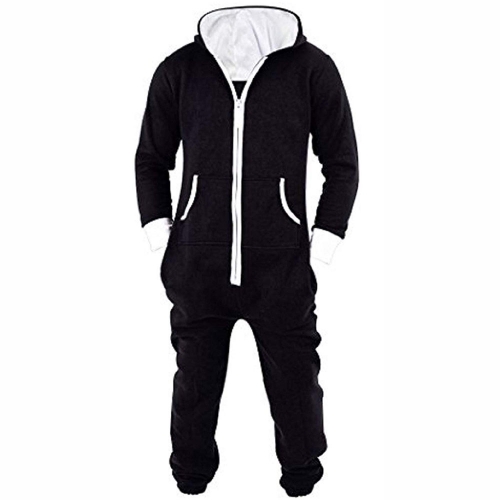 Men's Hooded Onesie Playsuit Warm Winter Fleece Non Footed Jumpsuit Long Loungwear