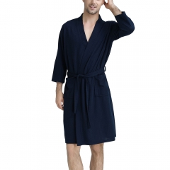 Men's Waffle Kimono Robe Lightweight Spa Bathrobe Pockets Turkish Hotel Nightgown