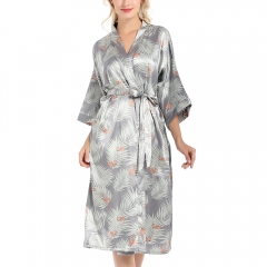 Women's Satin Kimono Robe Silky Long Nightwear Thin Spa Luxury Flamingo Sleepwear