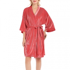 Women's Velvet Bathrobe Short Luxury Loungewear Warm Winter Plush Soft Nightgown