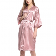 Women's Satin Kimono Robe Silky Soft Loungewear Lightweight Pockets Spa Bathrobe