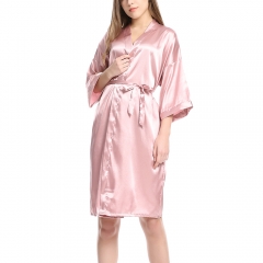 Women's Kimono Robes Bridesmaid Robe Satin Silk Wedding Party Pockets Short Robe